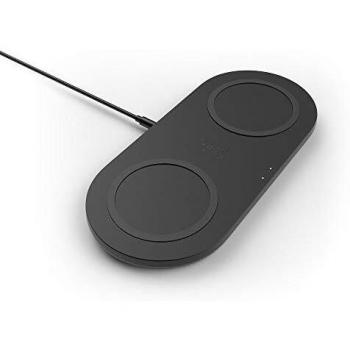 Belkin - Cargador inalámbrico doble, base de carga doble de 10 W; para iPhone 11, 11 Pro, 11 Pro Max, Galaxy S20, S20+, S20 Ultra, Pixel 4, 4XL, AirPods y otros, negro