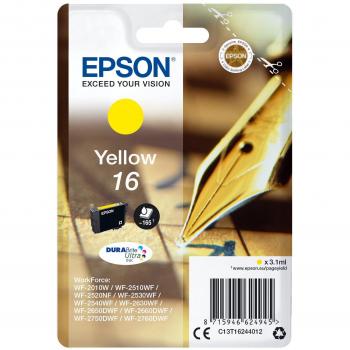 Epson 16 (T1624) DURABrite Ultra Ink, Amarillo, 3.1ml, Cartucho de Tinta Original, para WF-2010W/WF-2510WF/WF-2520