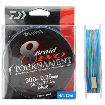 Daiwa Tournament Braid 8 Evo 300 mt Multicolor - Tresse 8 Brins Tournament 8 Braid EVO - PE #5.0 - D.0.35mm - R. 35.1kg/77