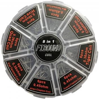 FIBOUND 48 Preformado Bobinas Selección de 8 Estilos, Clapton, Plano Retorcido, fusible Alien Tigre, Colmena & Mezcla torcido,Perfecto para su RDA, RBA, RDTA