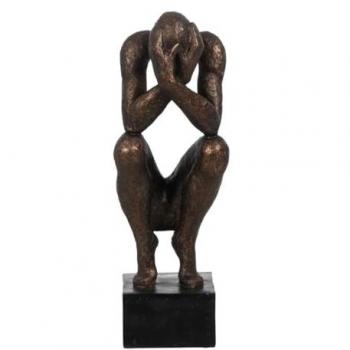 Figura Decorativa Hombre Estilo Negro y Cobre 16 x 19 x 47 cm