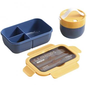 Fiambrera hermética apilable de 1100ml con tazón y cubiertos