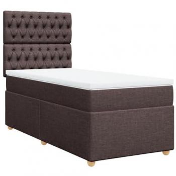 Cama box spring con colchón tela marrón oscuro 100x200 cm
