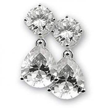 Pendientes de plata redondos 9NB-0058 con circonita cúbica en forma de pera 8 x 10 mm, diámetro de 7 mm