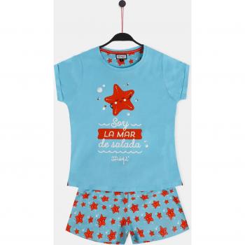 Pijama de niña Mr. Wonderful manga corta Soy La Mar azul con pantalón corto