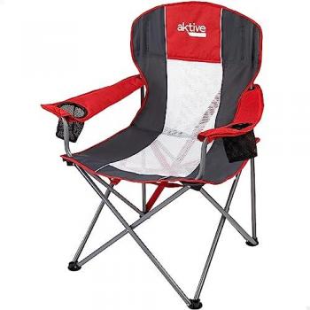 Silla plegable camping XL Aktive con posavasos, medidas 60x58.5x98 cm, peso máximo 110 kg, ligera y transpirable, fácil de limpiar, incluye reposabrazos y 2 posavasos