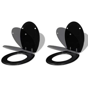 vidaXL 2X Asientos de Inodoro con Tapas de Cierre Suave MDF Negras Cuarto Baño