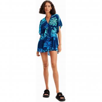 Desigual Chic Blue V-Neck Halter Mini Dress - XL, Summer Dresses, female, Multicolor, Size: XL Blue Cotton V-Neck Dress with Contrasting Details