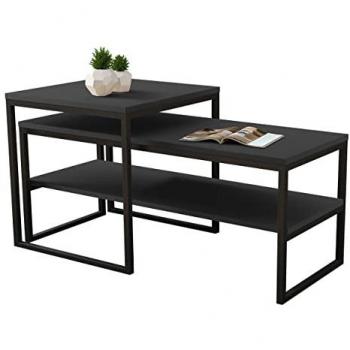 Conjunto mesa de centro angular Oswego 106, negro, aglomerado laminado, 50x50x50cm