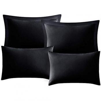 Hansleep Funda Almohada 50x75 cm de Microfibra, 4 Fundas de Almohadas 75x50 Negra Transpirable sin Cremallera, Juego de 4 Piezas Suaves