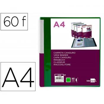Carpeta Liderpapel 60 Fundas Canguro PP DIN A4 Verde Translúcido