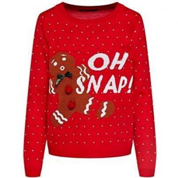 Only Maglia Ohsnap Donna Rosso Girocollo a Pois con Stampa natalizia e ponpon 15185334 S