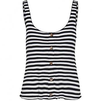 Only Onlminko S/l Rib Top Noos Jrs Camiseta sin Mangas, Stripes: Cloud Dancer Black, Mujer
