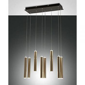 Plafón LED Suspendido Fabas Luce Prado Negro con Cristal de Latón Satinado