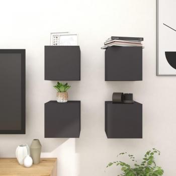 Mueble de salón de pared vidaXL para TV, 4 unidades, color gris con brillo, dimensiones 30,5x30x30 cm