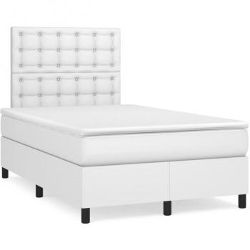 Cama box spring de muelles con colchón blanco 120x190 cm en cuero sintético