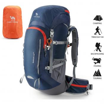 CAMEL CROWN 45L Mochila de Senderismo Impermeable con Cubierta de Lluvia Mochila de Marcha Gran Capacidad para Escalada Alpinismo Viajes Excursiones Acampadas Trekking Pesca Esquí