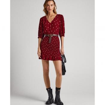 Vestido corto Gunila rojo con estampado de puntos y volantes en el bajo, diseño Pepe Jeans