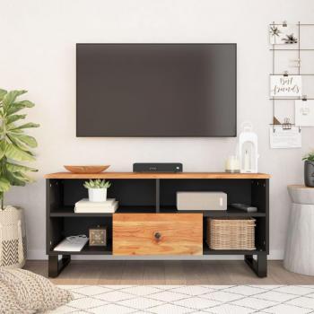 Mueble de TV 100x33x46cm de Acacia de madera maciza y madera multicapa, color Marrón