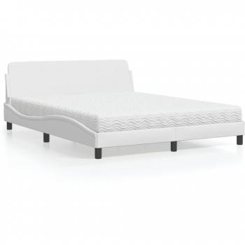 Cama con colchón de cuero sintético blanco 160x200 cm