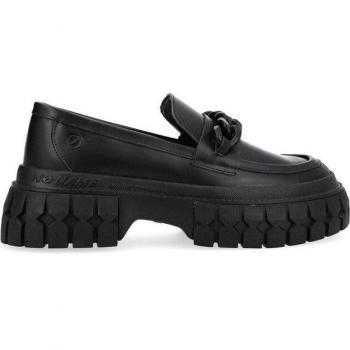 Mocasines Gravity moc box calf en piel negra con detalle de cadena
