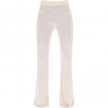 Palm Angels Women's Monogram Jacquard Knit Trousers in White | Size Medium | PWHG026R24KNI001
