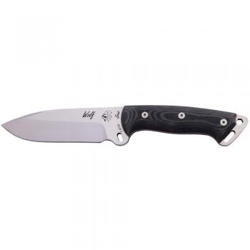 Cuchillo de Supervivencia WOLF J&V con mango Micarta negra, hoja de 14.5 cms y funda cordura incluida - Herramienta de Camping para Pesca, Caza y Actividades Deportivas