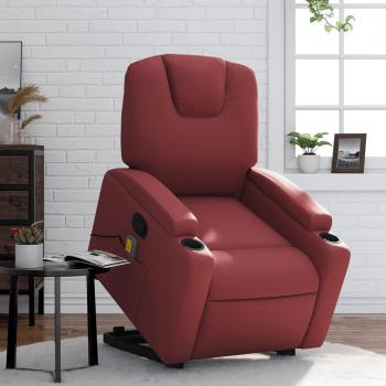 Sillón de masaje reclinable de cuero artificial rojo tinto con características de masaje y reclinación
