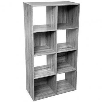 Librería Gris con Estantes Mix - Muebles de Recibidor y Estanterías, 8 estantes, efecto roble gris
