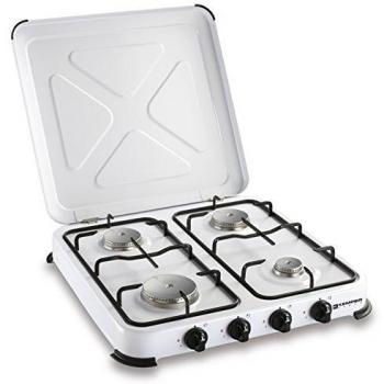 Fornello de Gas Portátil KEMPER 4 Fuegos 4650W con Coperchio y Acero Inoxidable
