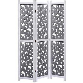 Gray Solid Wood 3-Panel Room Divider 41.3x65