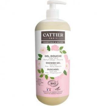 Cattier Gel de Ducha Sin Sulfato de Rosa Peonía Bio 1L - Gel de ducha, sin sulfatos, con extracto de rosa peonía, formato 1 litro, ingredientes bio