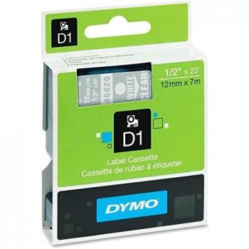 DYMO D1 Etiquetas estándar Blanco sobre transparente 12mm x 7m