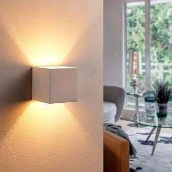 Lámpara de yeso Kay con iluminación Uplight y Downlight, dimmable, blanca, 11,5 x 11,5 cm