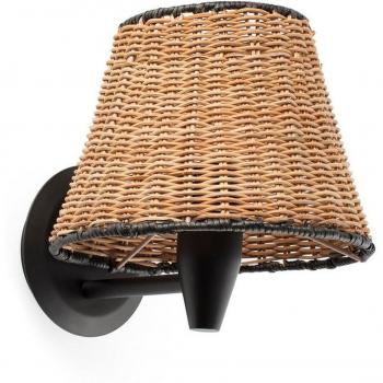 Aplique de pared Faro Barcelona acero negro mate y ratán samba