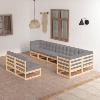 8-Piece Solid Pine Garden Lounge Set with Cushions