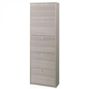 Zapatero compacto ahorrador de espacio con cinco puertas en olmo claro 63x29x190 cm