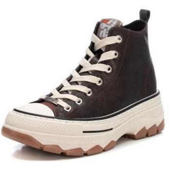 Zapatillas Altas Deportivas de Polipiel Sintético con Plataforma para Mujer Color Gris Bronce y Cierre de Cremallera