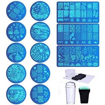 Biutee Set de Stamping Nail Art 13 Pcs Placas Estampacion Uñas +2 Pcs Estampador+2Pcs Raspador Para Manicura