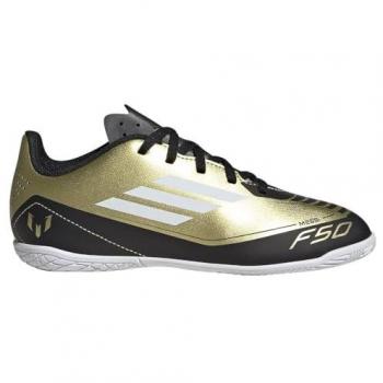 Zapatillas de fútbol sala adidas F50 Club Messi Indoor Infantil, Color: Oro Metálico/Blanco FTWR/Core Negro, Talla 37 EU
