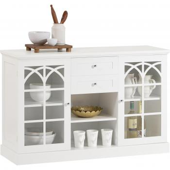 Aparador SoBuy FSB79-W Blanco con 2 puertas de vidrio, 2 cajones, dimensiones 120 x 39 x 78 cm, ideal para cocina, comedor y sala de estar como armario de almacenamiento