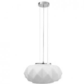 Lámpara de Suspensión Terra EPIKASA, Metal y Vidrio, Cromo y Blanco, 38x38x110 cm