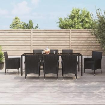 9-Piece Black Poly Rattan Garden Dining Set with Cushions