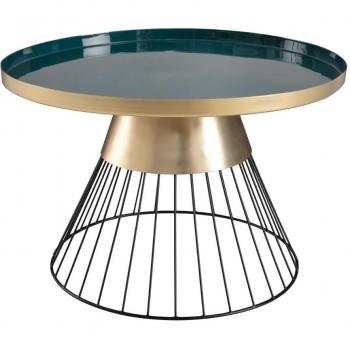 Mesa de centro redonda de acero lacado azul petróleo y dorado 55 cm diám. SPLEEN