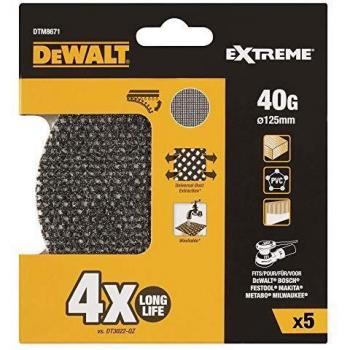 DeWalt DTM8671-QZ DTM8671-QZ-Disco de lija de malla 125mm, grano 40, para usar con todo tipo de lijadora rotorbital, 0 W, 0 V, Set de 6 Piezas