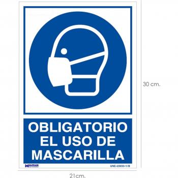 Señalización Informativa Uso Obligatorio de Mascarilla 30x21 cm Material Plástico Durable