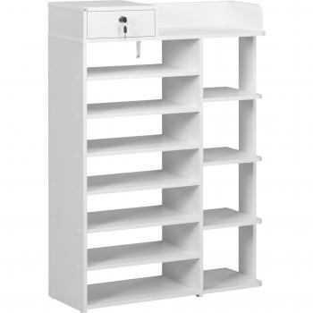 Estantería Zapatero de Madera con Armario y Cerradura 80x27x112 cm Blanco