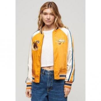 Superdry Women's Suikajan Bomber Jacket - Orange, Embroidered Casual Padded Coat