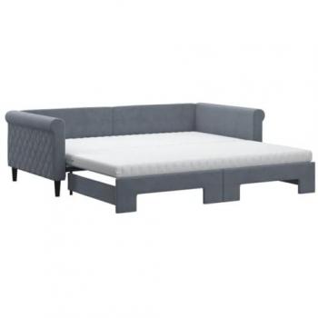 Sofá cama nido con colchón de terciopelo gris oscuro 100x200 cm
