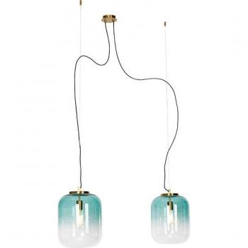 Lámpara colgante dorada de diseño moderno con cristal verde y 2 luces E27 - Bliss